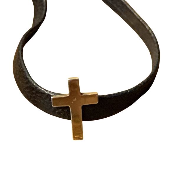 Jennifer Zuener Black Leather and Gold Cross Wrap Bracelet - Picture 3 of 5